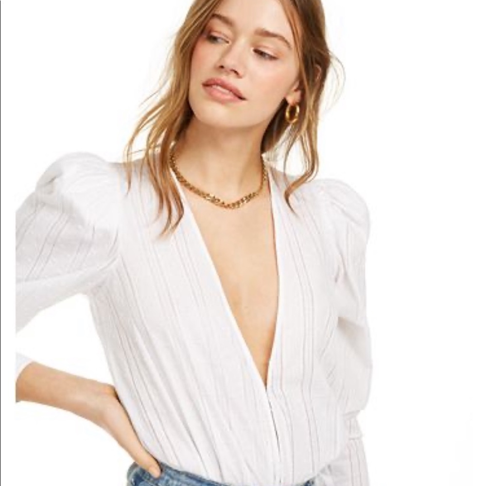 Danielle Bernstein White Deep V-neck Bodysuit